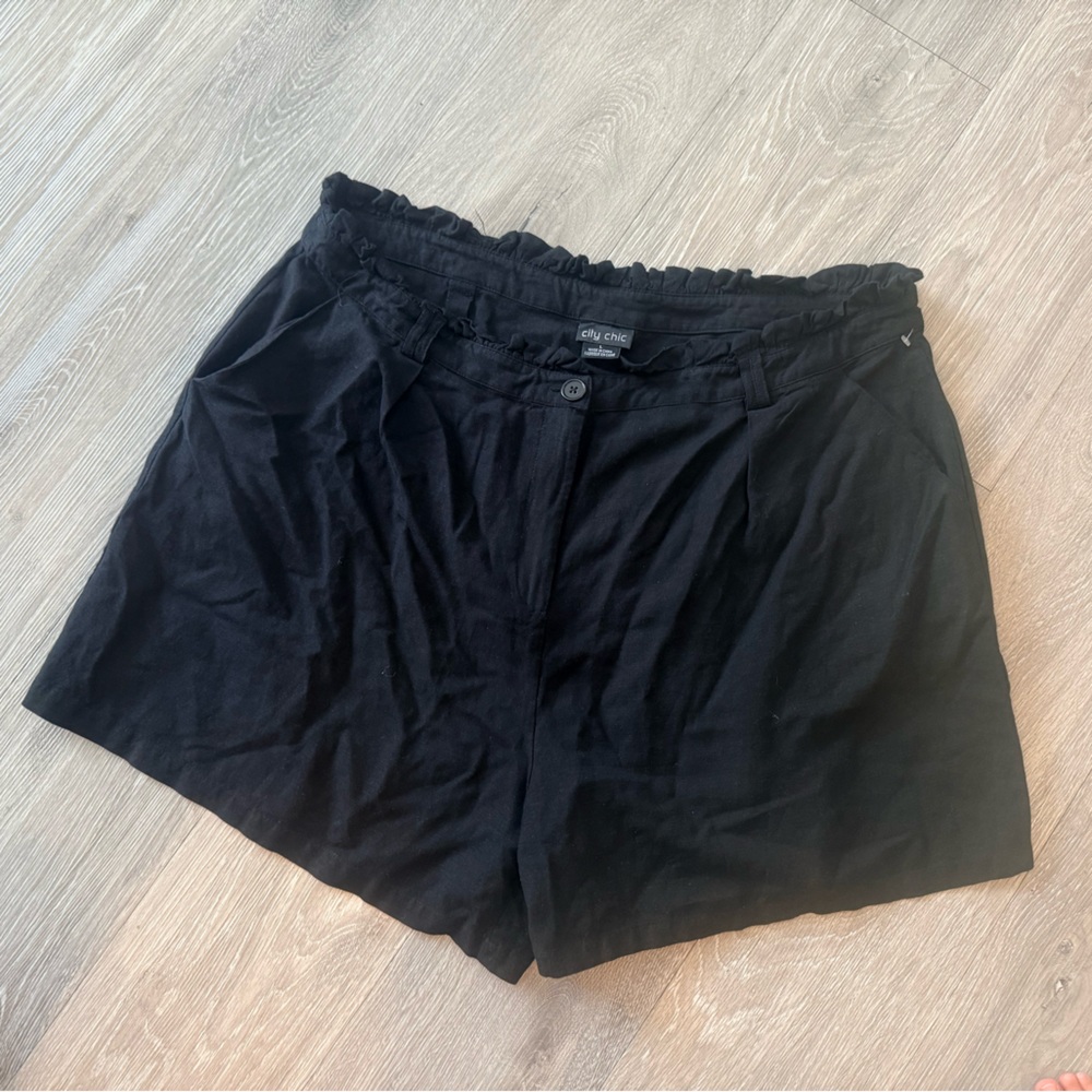 City Chic Black Ruffle Waist Shorts - Picture 2 of 6